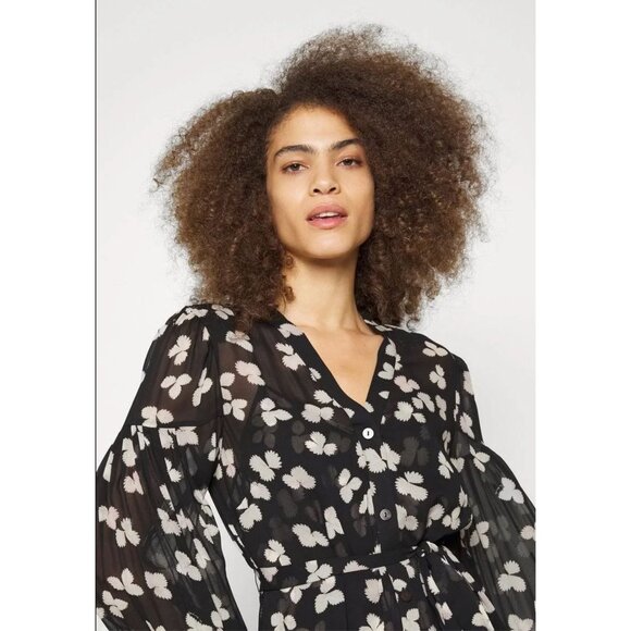 The Kooples Naive Flowers Chiffon Mini Dress Black Belted US Large - Picture 3 of 16